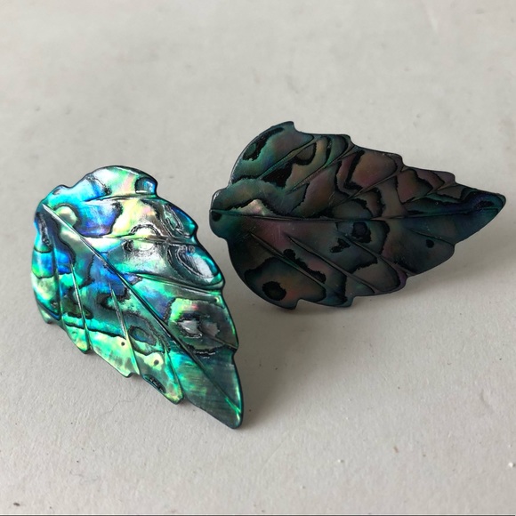 Jewelry - Abalone shell post earrings carved leaf